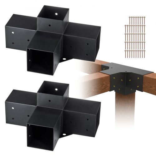 Vevor Pergola Bracket Kit 4''X4''(Inner Size 3.6X3.6), 2Pcs 4-Way Heavy Duty Corner Bracket Woodworks Diy Post Base Kit, Easy Installation Wooden Beam-image