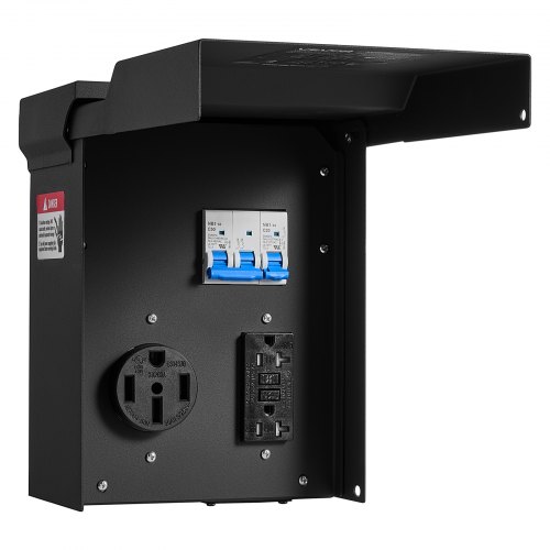 VEVOR 50 20 Amp RV Temporary Power Outlet Box Electrical Panel with Breaker, Weatherproof Electrical Outlet Box, with Prewired 50 Amp & 20 Amp GFCI Receptacle, for RV Camper, Travel Trailer, Motorhome
