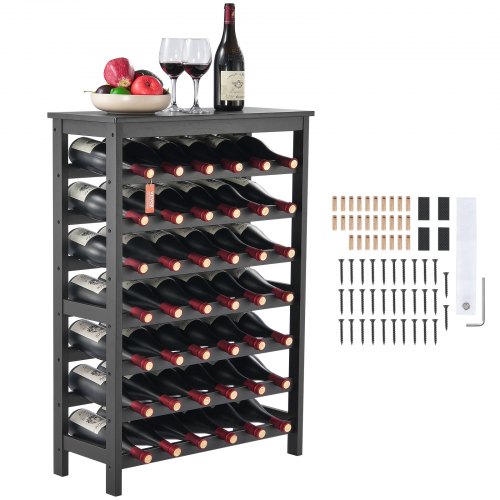 

VEVOR 42 Bottle 7-Tier Modular Wine Rack Bamboo Wood Display Shelf with TableTop