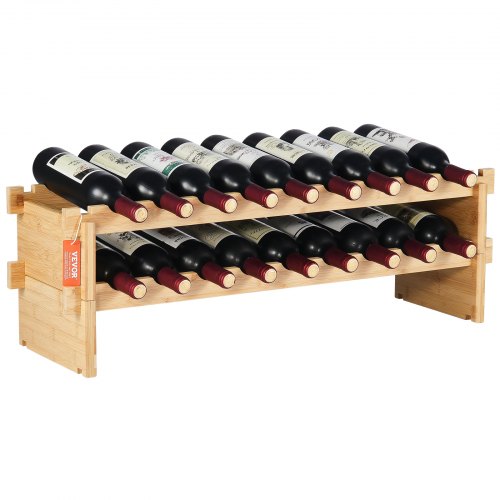 

VEVOR 18 Bottle Stackable Modular Wine Rack Bamboo Wood Display Shelf 2-Tier