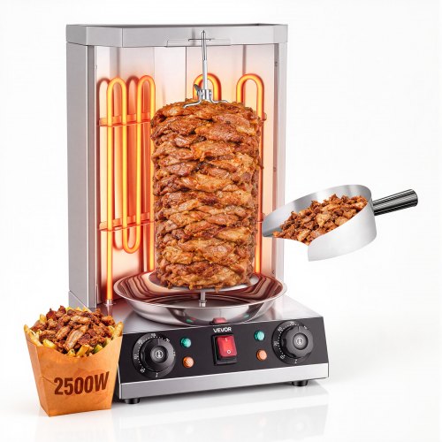 VEVOR Countertop Vertical Rotating Oven 15 lbs Rotisserie Shawarma Machine, Stainless Steel Body 2500W Grill Roaster, Dual-Zone Temp Control, Drip Tray, Meat Catcher, for Chicken Beef Mutton Pork