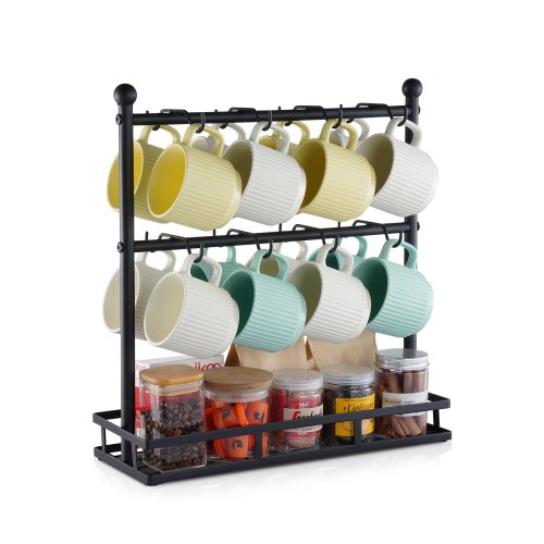 

VEVOR Coffee Mug Holder for Countertop 16 Hooks Cup Rack with Storage Base