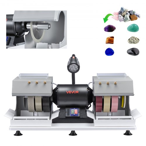 

VEVOR Cabbing Machine, 8" 3/4 HP 1800 RPM Efficient, Lapidary Rock Grinder Polisher With Diamond and Resin Wheels, LED Lamp, Water System, Lapidary Equipment for Gemstone Grinding, Stone Polishing