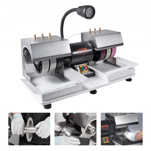 

VEVOR Cabbing Machine, 6" 1/4HP 1800rpm Efficient, Lapidary Rock Grinder Polisher With Lamp & Water Pump, Gem Faceting Machine, Rock Grinding Machine for Gem Jade Stone, Create Cabochons for Necklaces