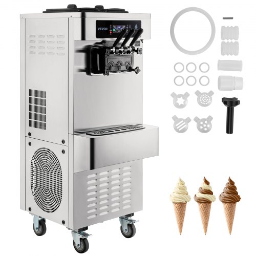 VEVOR Commercial Soft Serve Ice Cream Machine 3 Flavors Ice Cream Maker 20-28L/H 