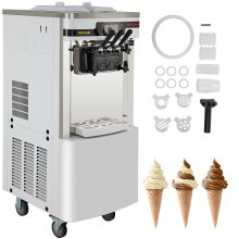 VEVOR Commercial Ice Cream Maker, 20-28L/H Yield, 2+1 Flavors Soft Serve Machine w/ Two 7L Hoppers 1.8L Cylinders Puffing Pre-Cooling Shortage Alarm, 2450W Frozen Yogurt Maker for Restaurant Snack Bar