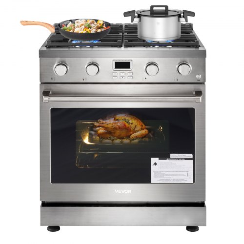 

VEVOR Gas Range Oven, 29.9 Inches Width, Freestanding Stainless Steel Stove and Oven with 4 Sealed Cooktop Burners, Easy Reach Racks, Halogen Light, 4.8 Cu. Ft. Capacity, for Apartment, Home, Kitchen