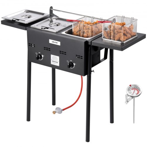 8QTx2 Outdoor Propane Deep Fryer Commercial Free Standing Cooker Two Tank