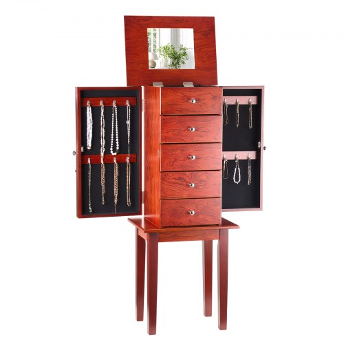 

Jewelry Cabinet Armoire Standing Jewelry Storage Chest with 4 Drawers & Mirror
