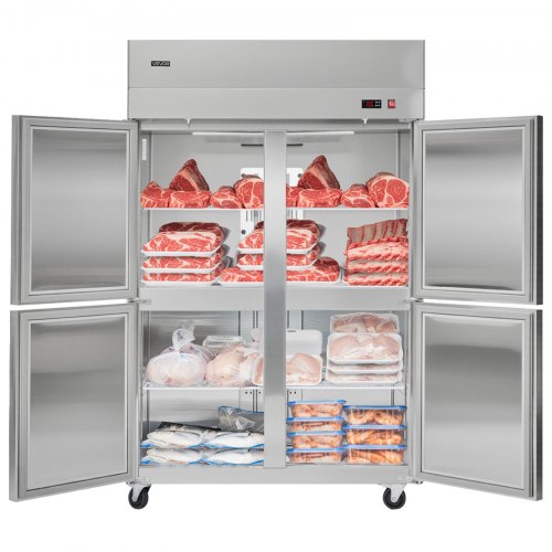 

VEVOR Commercial Freezer, 31.89 in Width Reach In Upright-Freezer Four Door, 31.4 Cu.ft Auto-Defrost Stainless Steel Freezer with 6 Adjustable Shelves, -11 to 14℉ Temp Control, LED Light, 4 Wheels