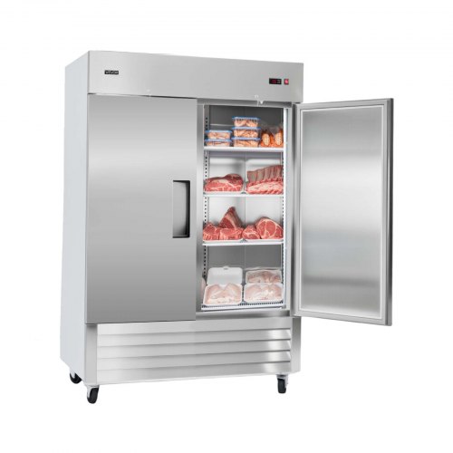 

VEVOR Commercial Freezer, 32.2 in Width Reach In Upright-Freezer Double Door, 43.2 Cu.ft Auto-Defrost Stainless Steel Freezer with 8 Adjustable Shelves, -11 to 14℉ Temp Control, LED Light, 4 Wheels