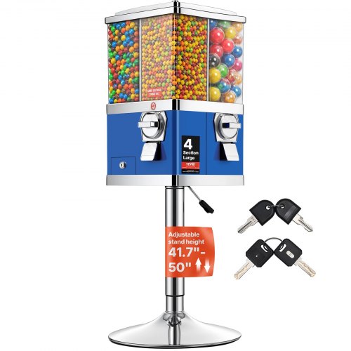 VEVOR Commercial Vending Machine, Four Compartment Rotatable Gumball and Candy Dispenser, Adjustable Height Coin Operated Candy Bank with Iron Stand,