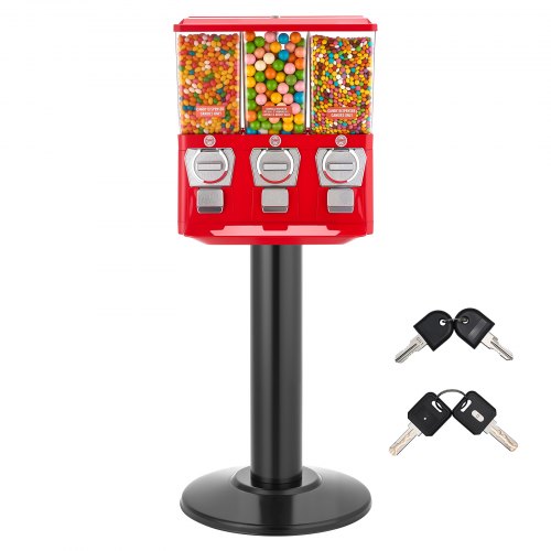 VEVOR Candy Vending Machine, Triple Compartment Candy Vending Machine with Stand, Gumball & Candies Vendings Machines with Built-In Cash Box, Detachab