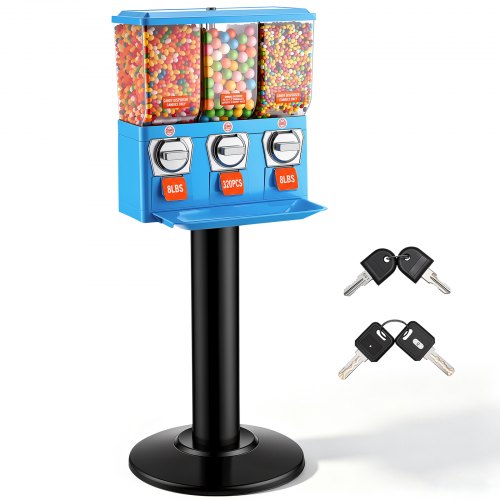 VEVOR Candy Vending Machine, Triple Compartment Candy Vending Machine with Stand, Gumball & Candies Vendings Machines with Built-In Cash Box, Detachab