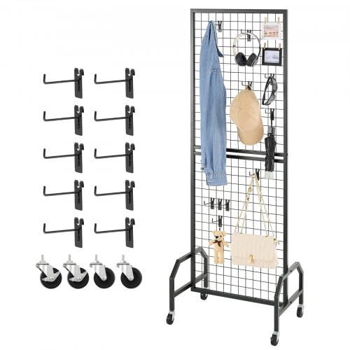

VEVOR Grid Wall Panel, 1.9 x 5.4 ft Wire Grid Panels Display Rack, Movable Art Display Shelf with Wheels and 10 Hooks, Black Carbon Steel Gridwall for Craft Show, Decoration, Storage, Notice Board