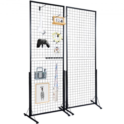 VEVOR 61 x170.7 cm Grid Wall Panels Tower, 2 Packs Wire Gridwall Display Racks with T-Base Floorstanding, Double Side Gridwall Panels for Art Craft Sh