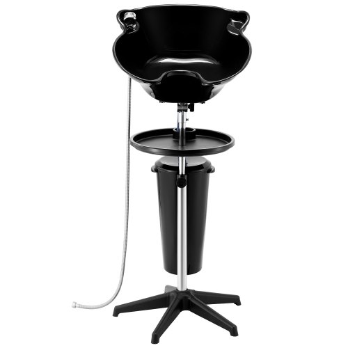 

VEVOR Portable Shampoo Bowl, Deep Shampoo Sink with Adjustable Height & Angle, Washing Hair Station Includes Drain Hose, Shower Head and Bucket, Salon Sink for Home & Barber Use, Black