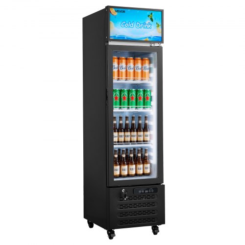 VEVOR Commercial Merchandiser Refrigerator, 6.1 Cu.Ft / 173 L Glass Door Display Refrigerator, Upright Beverage Cooler with Customizable Lightbox, 3 A