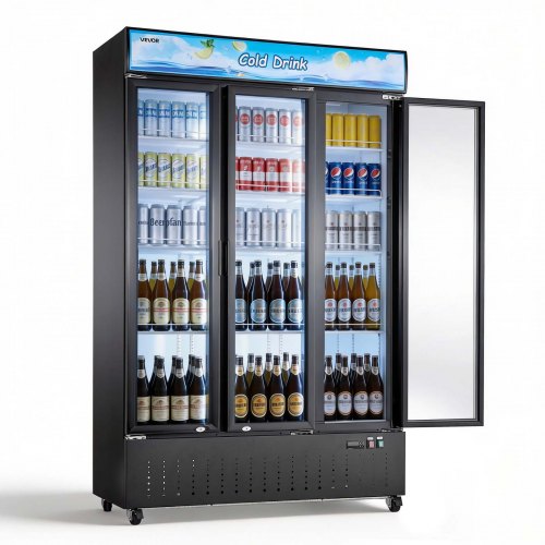 

VEVOR Commercial Merchandiser Refrigerator, 26.8 Cu.Ft / 760L Upright Beverage Cooler, 3 Glass Door Display Refrigerator with Customizable Lightbox, 12 Adjustable Shelves, Soft LED Lighting & Casters