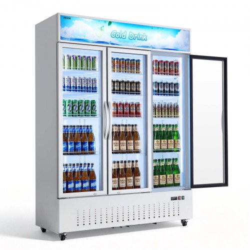 

VEVOR Commercial Merchandiser Refrigerator, 36.4 Cu.Ft / 1030L Upright Beverage Cooler, 3 Glass Door Display Refrigerator with Customizable Lightbox, 12 Adjustable Shelves, Soft LED Lighting & Casters