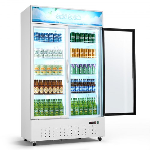 

VEVOR Commercial Merchandiser Refrigerator, 35.3 Cu.Ft / 1000L Upright Beverage Cooler, 2 Glass Door Display Refrigerator with Customizable Lightbox, 8 Adjustable Shelves, Soft LED Lighting & Casters