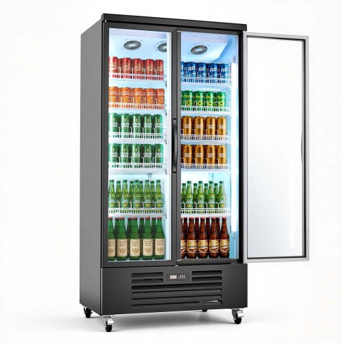 VEVOR Commercial Merchandiser Refrigerator, 24.9 Cu.Ft / 705L Upright Beverage Cooler, 2 Glass Door Display Refrigerator with 5 Adjustable Shelves, So