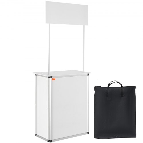 

VEVOR Portable Tradeshow Podium Table, 30.91" x 14.96" x 71.46", Display Exhibition Counter Stand Booth Fair with Wall, Foldable Promotion Retail Bar Table Pop Up Podium with Storage Rack/Carrying Bag