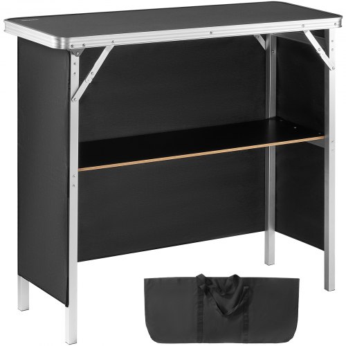 

VEVOR Folding Portable Bar Table, Tradeshow Podium Table for Indoor, Outdoor, Party, Picnic, Exhibition, Includes Carrying Case, Storage Shelf and Black Skirt, 38.39" x 15.16" x 34.25