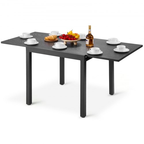 VEVOR Expandable Outdoor Patio Dining Table, 32-63 inch Rectangular Backyard Bistro Tables for 4-6, Aluminum Frame Metal Steel Slat, All-Weather Large Furniture for Lawn Garden Porch, Dark Gray