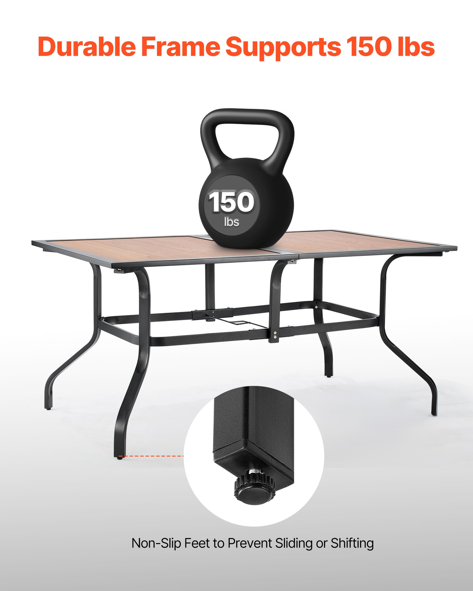 VEVOR Väliterrassi söögilaud, 68,04 kg, 150 cm, 38 mm, pruun