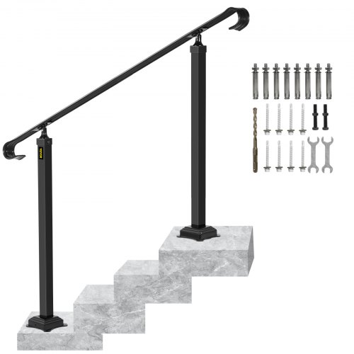 VEVOR Wrought Iron Handrail Stair Railing Fit 3 to 5 Steps Adjustable Hand Rail
