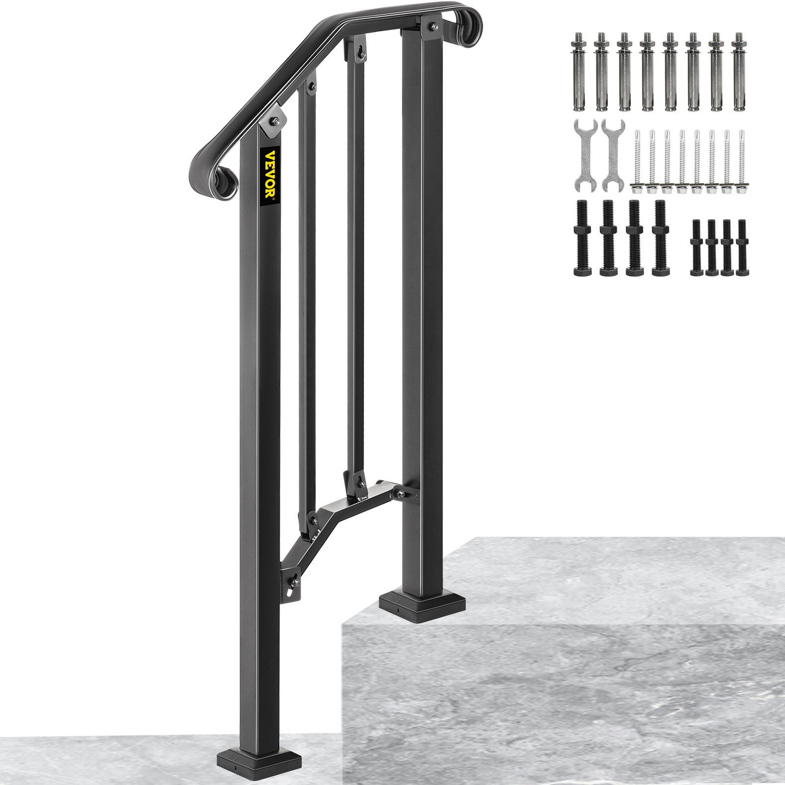 Fits 1 Or 2 Steps Iron Handrail Picket Stair Rail Matte Black Paver Steps Office от Vevor Many GEOs