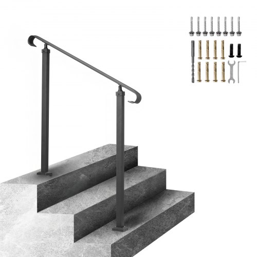 VEVOR Handrails for Outdoor Steps, Fit 1-3 Steps Outdoor Stair Railing, Wrought Iron Handrail, Adjustable Front Porch Hand Rail, Black Transitional Ha