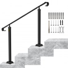 VEVOR Handrails for Outdoor Steps, Fit 1-3 Steps Outdoor Stair Railing, Wrought Iron Handrail, Adjustable Front Porch Hand Rail, Black Transitional Hand railings for Concrete Steps or Wooden Stairs
