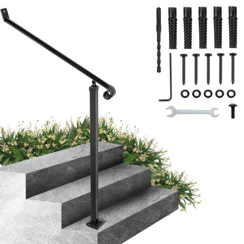 

VEVOR 40mm Pipe Wrought Iron Handrail 2 Steps Handrails for Outdoor Steps Handrails Garden Railing Exterior Handrail Stair Railings for Steps with One Bolt Down Post