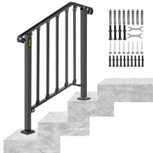 Iron Handrail Picket #2 Hand Railing Rail Fits 2 Steps Black Fit Home Garden