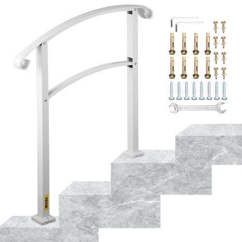 

VEVOR 3-Step Handrails for Outdoor Steps Fits 1 or 3 Steps Matte White Stair Rail Wrought Iron Handrail with Installation Kit Hand Rails for Outdoor Step