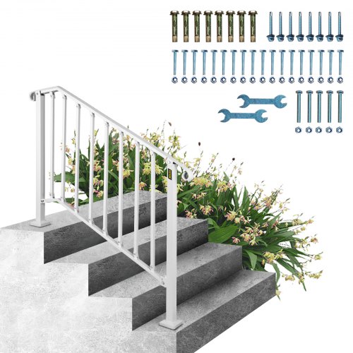 

VEVOR Fit 3 or 4 Steps Outdoor Stair Railing, Handrails for Outdoor Steps, Picket#3 Wrought Iron Handrail, Flexible Porch Railing, White Transitional Handrails for Concrete Steps or Wooden Stairs