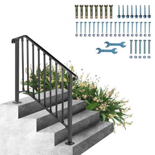 

VEVOR Iron Step Handrail Stair Railing Kit Fit 3 Steps Black Outdoor Deck Rail