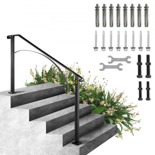 

VEVOR Handrails for Outdoor Steps, Fit 4 or 5 Steps Outdoor Stair Railing, Arch#4 Wrought Iron Handrail, Flexible Porch Railing, Black Transitional Handrails for Concrete Steps or Wooden Stairs