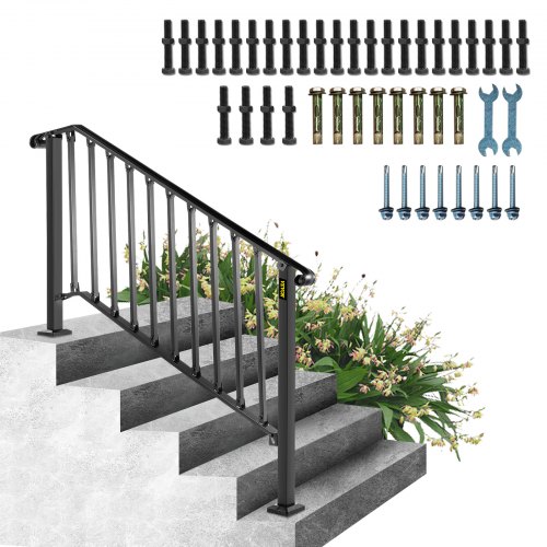 VEVOR 5 ft. Outdoor Stair Railing Fits 4-5 Steps Adjustable Angle Aluminum Stair Handrails for Outdoor Steps, Black