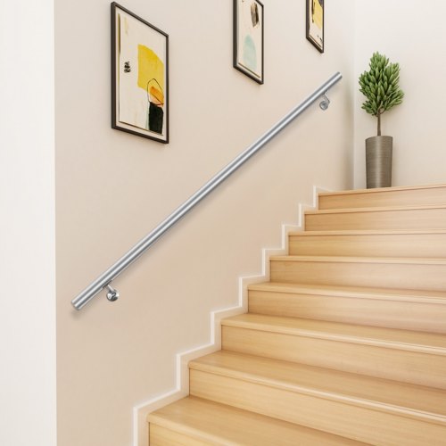 VEVOR 4 Feet Handrail Stainless Steel Indoor Stairway Straight Grab Wall Bars 1.97" Tube Diameter Interior Stair Hand Rail, Silver
