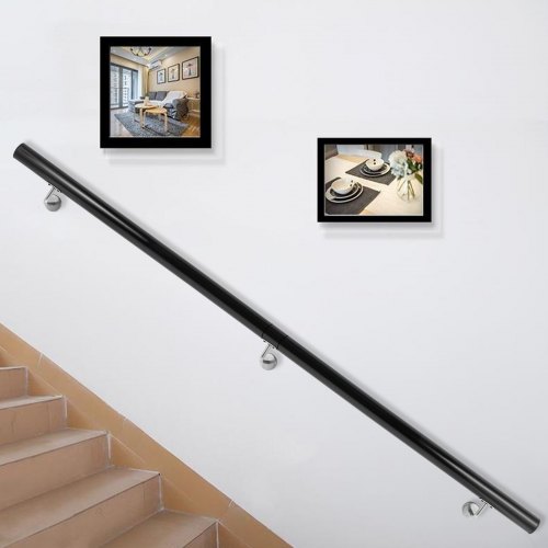 Stair Handrail, Stair Rail, Aluminum Modern Handrail For Stairs 5ft Length Black