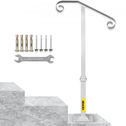 

VEVOR Single Post Handrail White Wrought Iron Post Mount Step Grab Supports Fits 1 or 2 Steps Grab Rail Single Post Railing