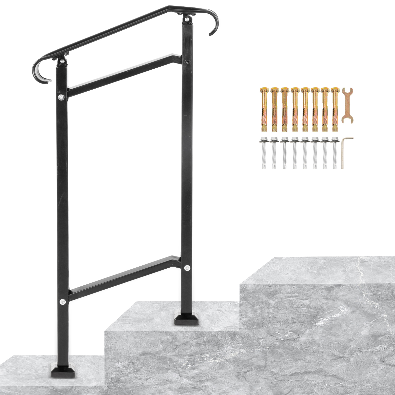 Vevor Wrought Iron Handrail Stair Railing Fit 1 Or 2 Stepsadjustable Hand Rail от Vevor Many GEOs
