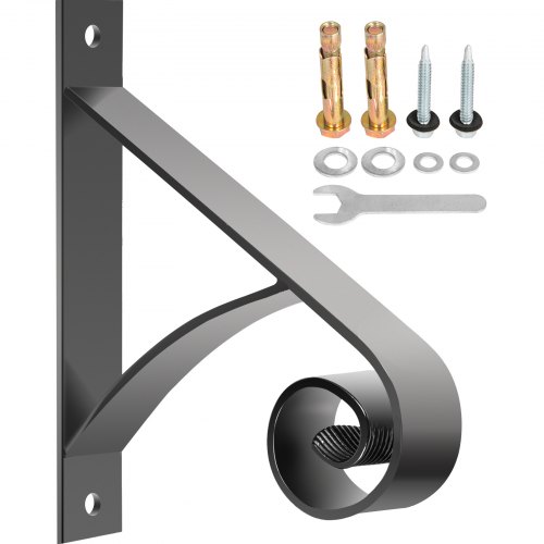 VEVOR Wrought Iron Handrail, 61.7lbs Load Iron Stair Railing, 1 or 2 Steps Wrought Iron Railing 12x12" Step Railing Black Iron Handrail Outdoor Handrail for Porch Deck Garden with Wrench and Bolts