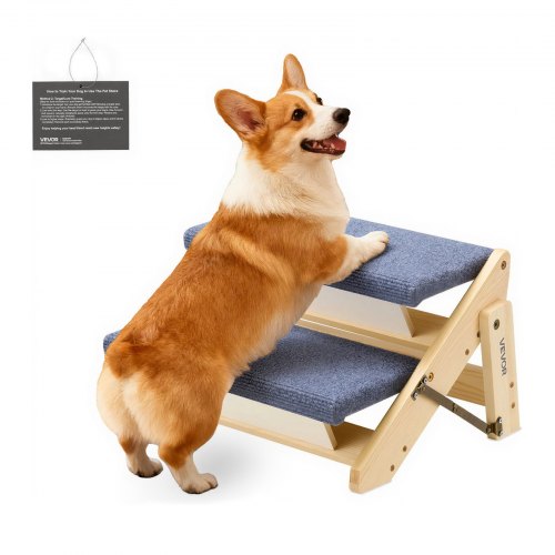 

VEVOR Wood Pet Stairs, 2-Step Dog Stairs for Beds, Sofa & Cars, 110lbs Load Capacity, Floded Flat Design, Stable & Sturdy Cat & Dog Step Ladder for Small Medium Large Older Pet Puppy Essentials