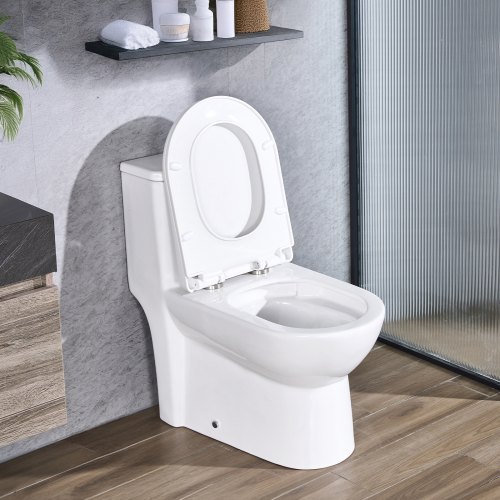

VEVOR One-Piece Toilet, Elongated Toilet Vortex Dual-Flush 1.1/1.6 GPF, Toilets for Bathroom with Comfortable Chair Seat, Standard Height, Easy-Clean Skirted Design, 10 inch Rough-In, White + Silver