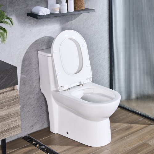 

VEVOR One-Piece Toilet, Elongated Toilet Vortex Dual-Flush 1.1/1.6 GPF, Toilets for Bathroom with Comfortable Chair Seat, Standard Height, Easy-Clean Skirted Design, 12 inch Rough-In, White + Silver