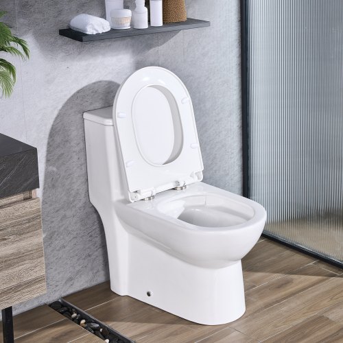 

VEVOR One-Piece Toilet, Elongated Toilet Vortex Dual-Flush 1.1/1.6 GPF, Toilets for Bathroom with Comfortable Chair Seat, 12 inch Rough-In, Black + White, Easy-Clean Skirted Design, Standard Height